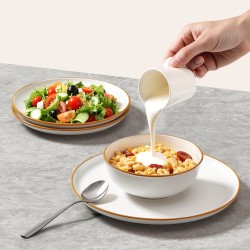 Keraaminen 4 hengen 12-osainen astiasto norsunluunvärinen astianpesukoneeseen ja mikroaaltouuniin sopiva