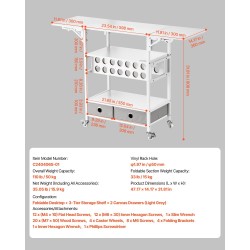 Rullaava taittuva askartelupöytä kolmitasoinen hylly kaksi kangaslaatikkoa neljätoista rullapaikkaa