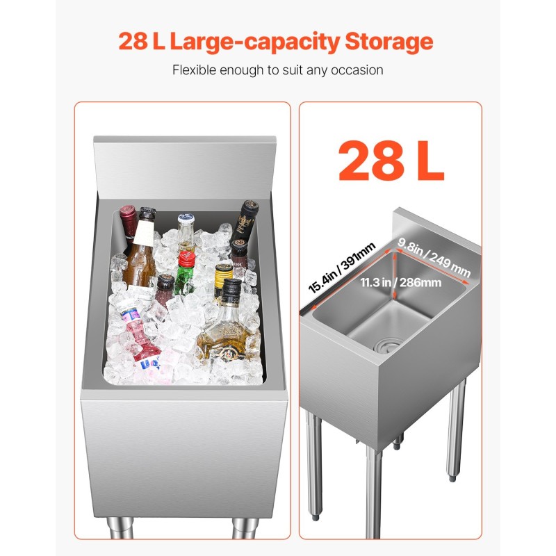 Jäähylly 28 L ruostumaton teräs ammattikäyttöön liukukansi 2 pullotelinettä