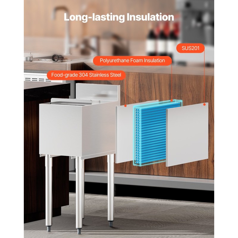 Jäähylly 28 L ruostumaton teräs ammattikäyttöön liukukansi 2 pullotelinettä