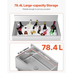 Jääallas 78,4 l 304-elintarviketeräs polyuretaanieriste liukukansi tiskin alle