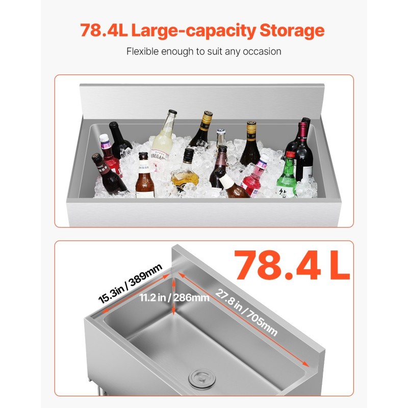 Jääallas 78,4 l 304-elintarviketeräs polyuretaanieriste liukukansi tiskin alle
