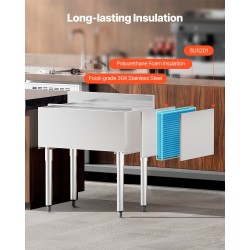 Jääallas 78,4 l 304-elintarviketeräs polyuretaanieriste liukukansi tiskin alle