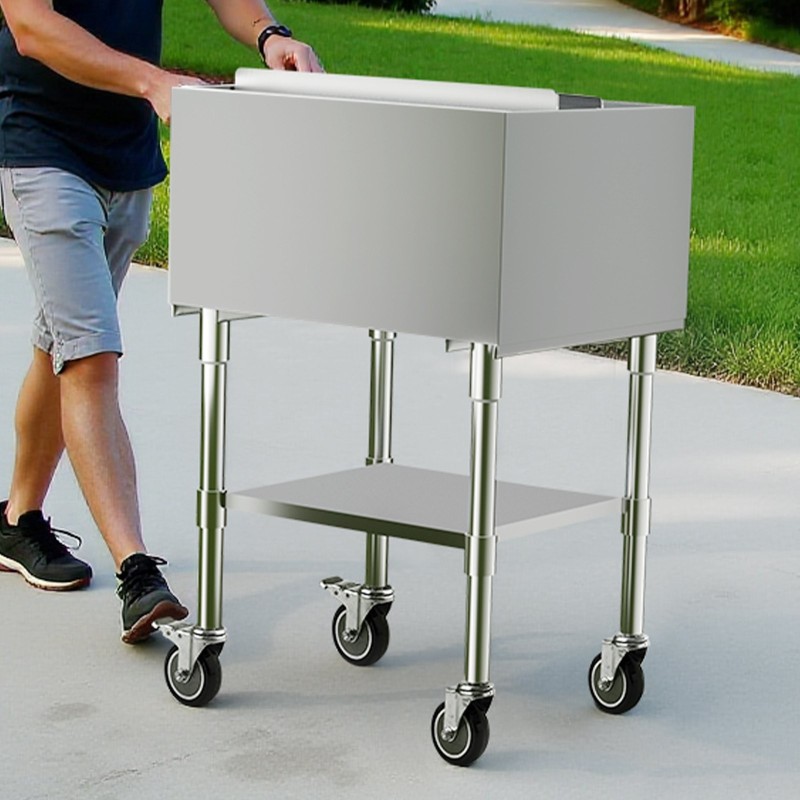 Jääsäiliö 61,6 l 304-elintarviketeräs liukuva kansi pyörillä ammattikäyttöön