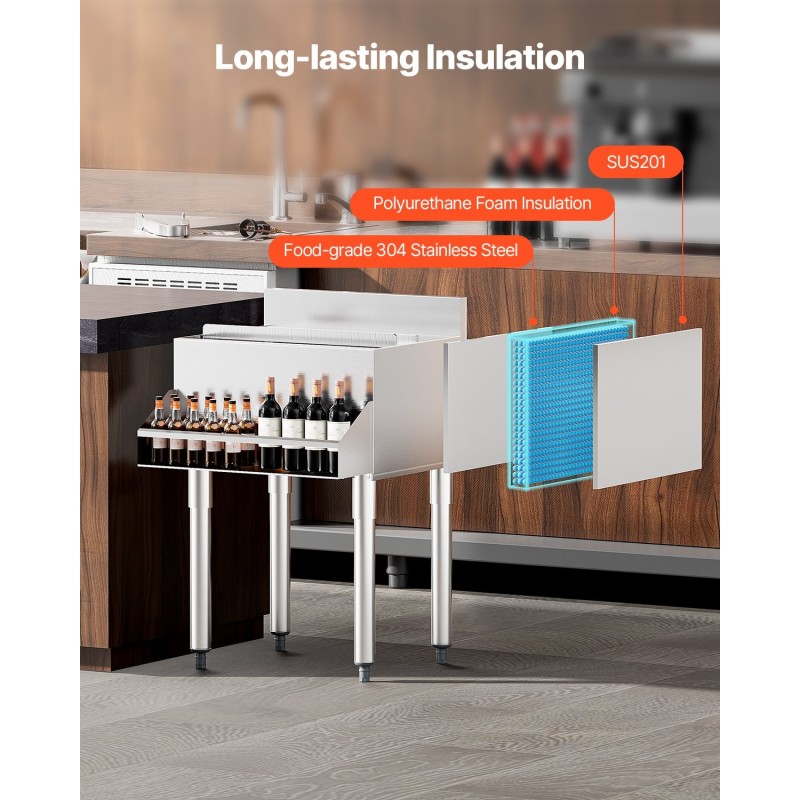 Jäävadi 61,6 L 304-elintarviketeräs polyuretaanivaahto liukuva kansi ammattikäyttöön