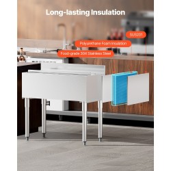 Kaupallinen alajäähylly 95,3 l 304-elintarvikelaatuisesta teräksestä liukuva kansi