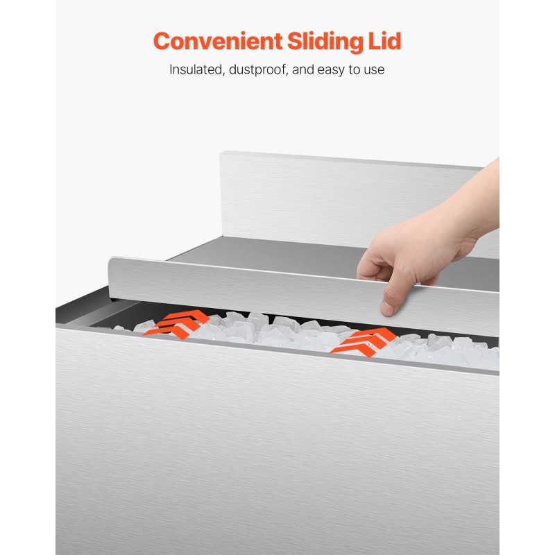 Kaupallinen alajäähylly 95,3 l 304-elintarvikelaatuisesta teräksestä liukuva kansi