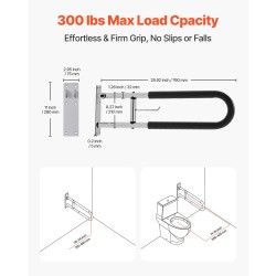 Wc-turvakaide kääntyvä alumiini 30-tuumainen 136 kg EVA-vaahtokahva