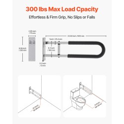 Kääntyvä WC-turvakaide alumiinia 136 kg kantavuus mattahopea