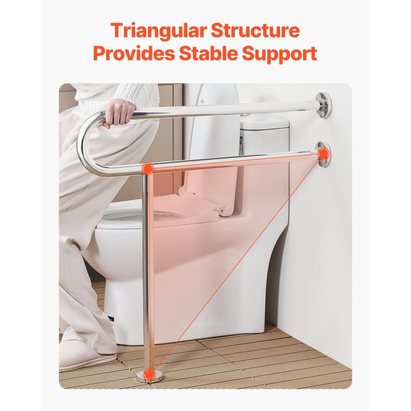 Lattialla seisova U-muotoinen tukikaide ruostumattomasta teräksestä liukuesteellä 136 kg kantavuus