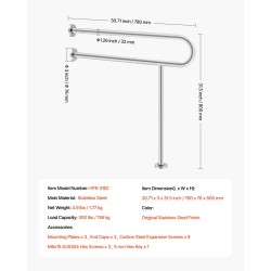 Lattialla seisova U-muotoinen tukikaide ruostumattomasta teräksestä liukuesteellä 136 kg kantavuus