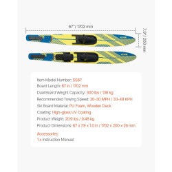 Vesihiihtosetti 170,2 cm PU-vaahto puukansi aikuisille enintään 136 kg