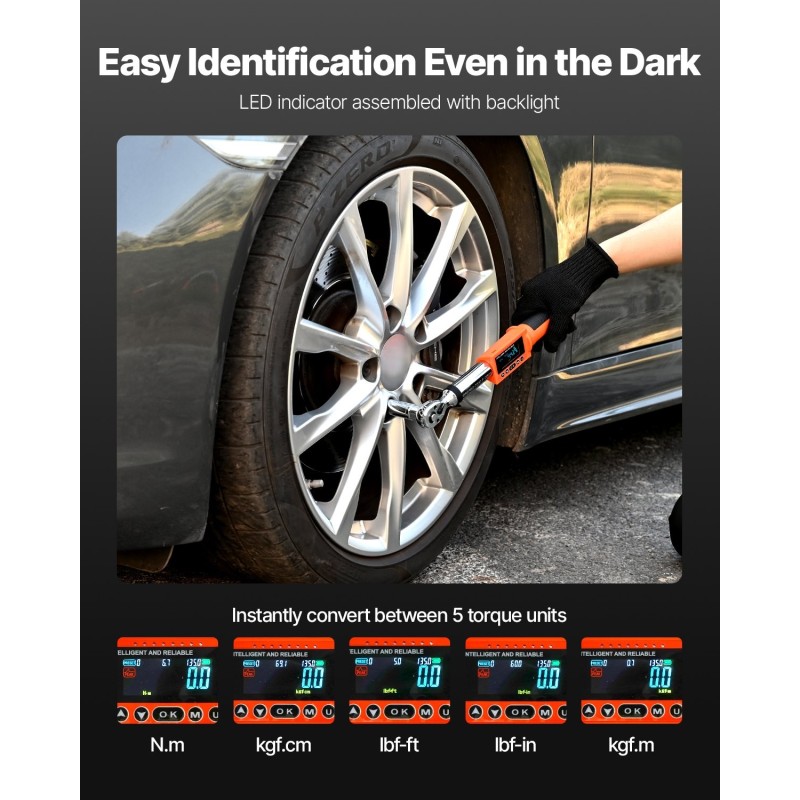Digitaalinen momenttiavain autoihin ja moottoripyöriin 3/8 tuuman vääntiöllä 0–135 N.m 72 hammasta