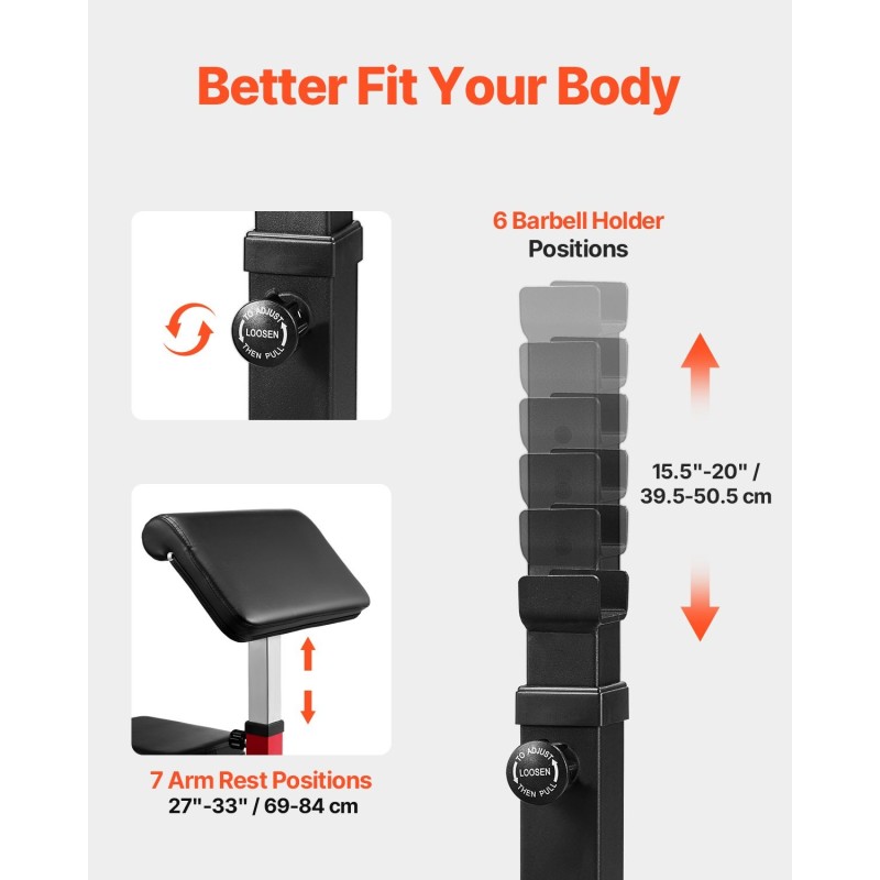 Säädettävä hauiskääntöpenkki hiiliteräsrunko 200 kg kantavuus levytangoille ja käsipainoille kotisaliin