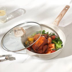 19-osainen valkoinen graniittipinnoitettu kattila- ja paistinpannasarja induktiolle karkaistuilla lasikansilla