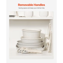 Kattila- ja paistinpannisarja 17-osainen tarttumaton induktiolle sopiva valkoinen irrotettavat kahvat