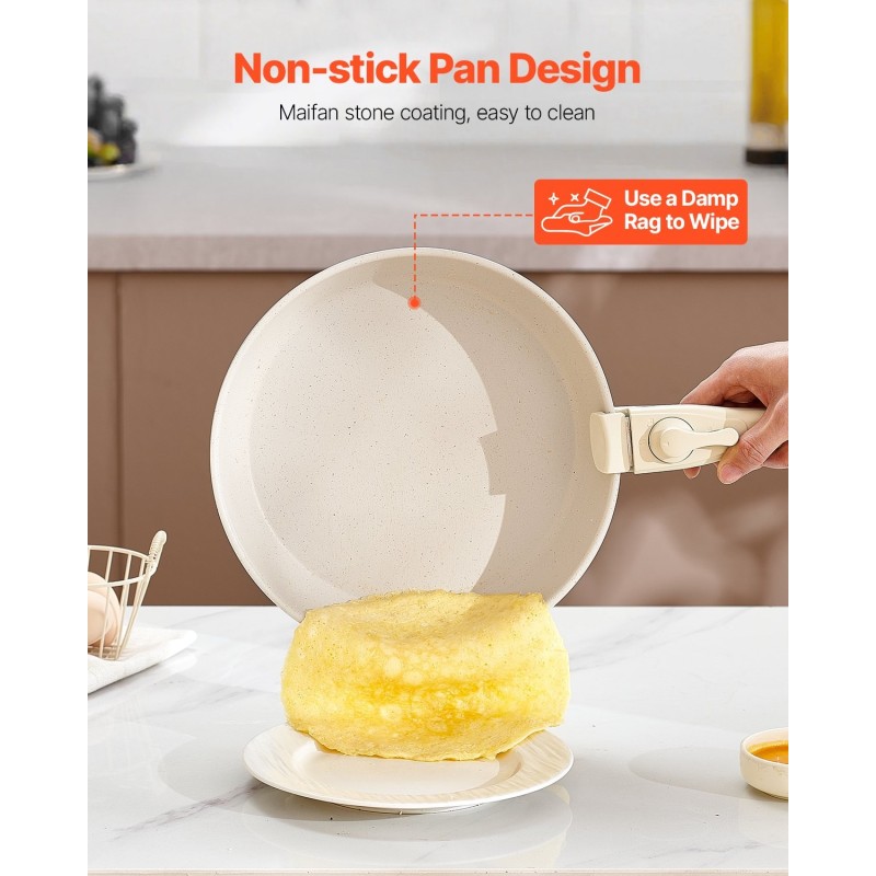 Kattila- ja paistinpannisarja 17-osainen tarttumaton induktiolle sopiva valkoinen irrotettavat kahvat