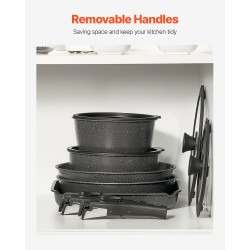 17-osainen kattila- ja pannusarja graniittipinnoitteella irrotettavalla kahvalla induktioyhteensopiva