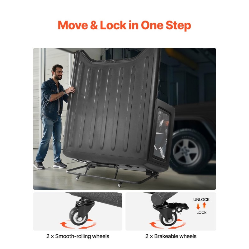 Siirrettävä teräksinen säilytyskärry Jeep Wrangler TJ JK JL kovakatolle ja oville