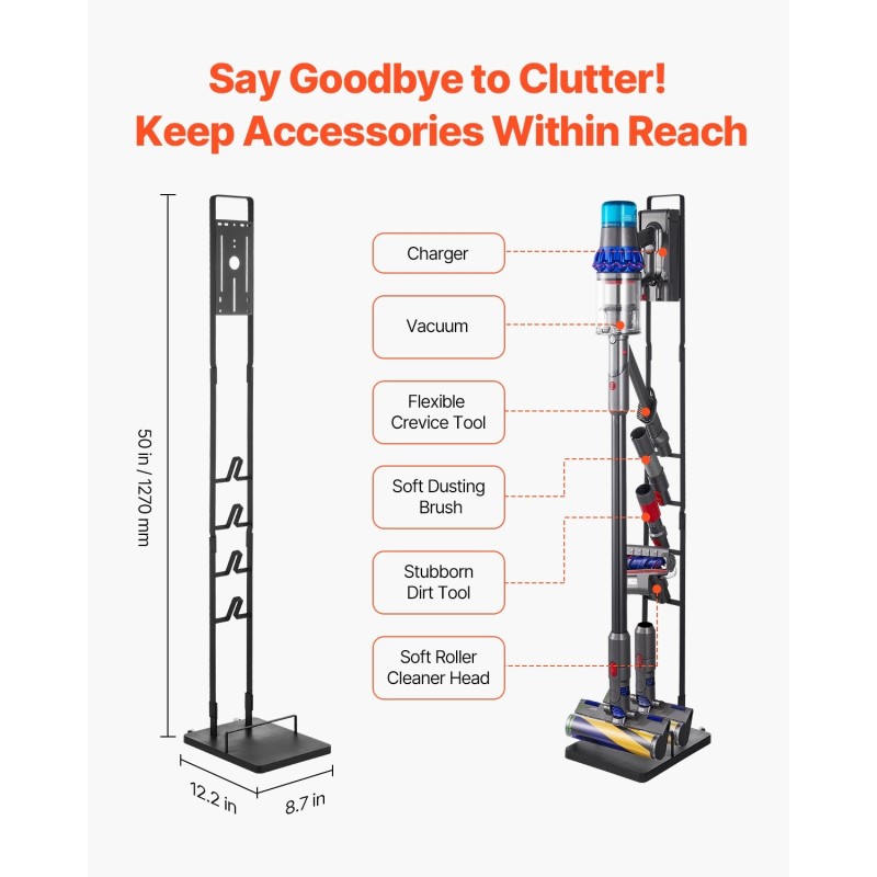 Imuritelineteline kylmävalssatusta teräksestä 127 cm musta yhteensopiva Dysonin imureiden kanssa