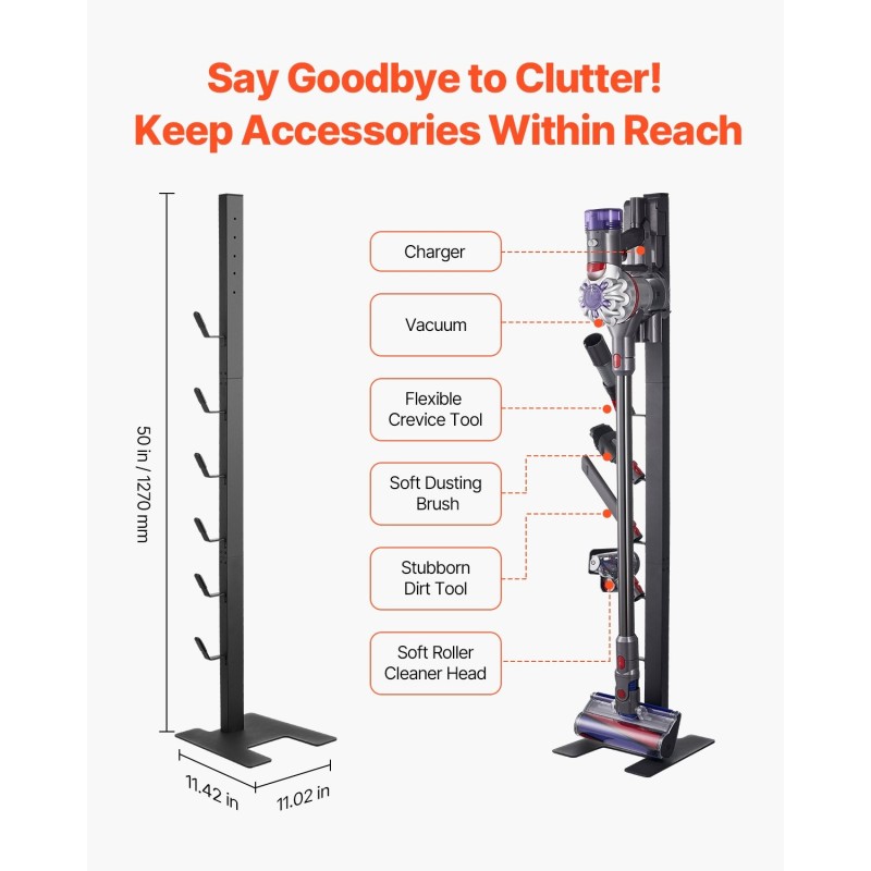 Pölynimuritelin 1270 mm kylmävalssattu SPCC-teräs 6 koukkua yhteensopiva Dyson-varsi-imureille