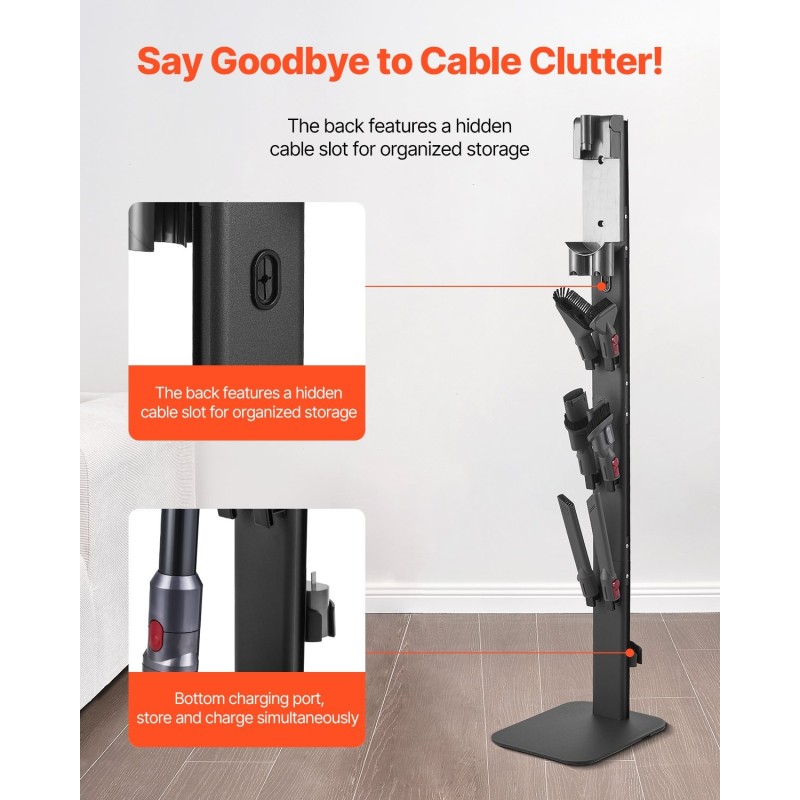 Varsi-imurin vapaasti seisova teline hiiliteräs musta 126 cm 6 koukulla