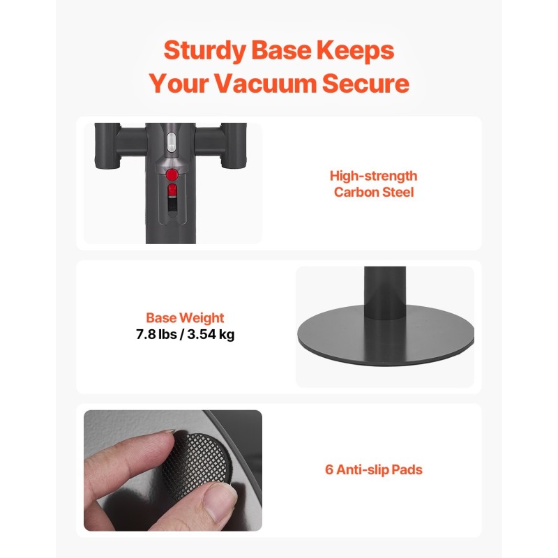 Pölynimurin teline säädettävä korkeus 34–51 tuumaa hiiliteräs itseseisova 3 pidikettä 6 lisävarusteelle