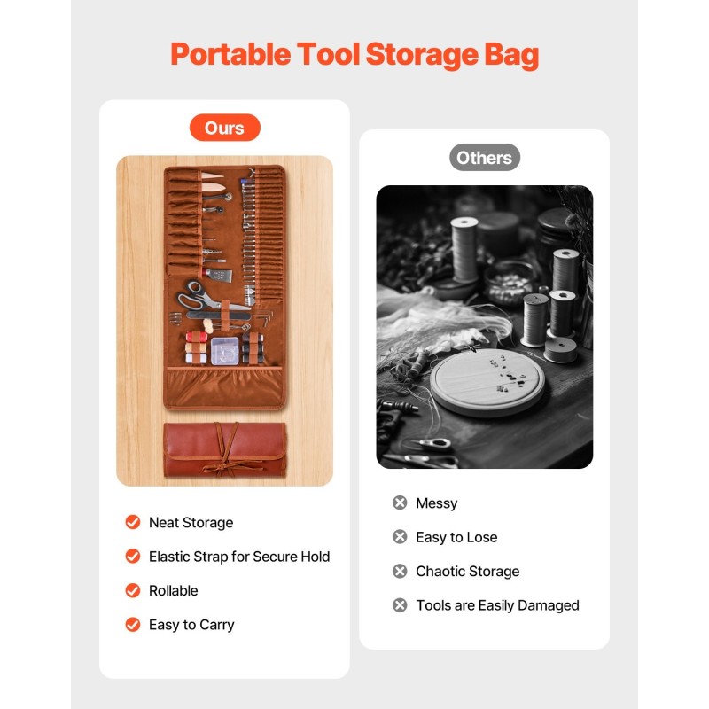 Nahkatyökalusarja 72 osaa metallia ja puuta säädettävä uraaja nahkainen säilytyslaukku