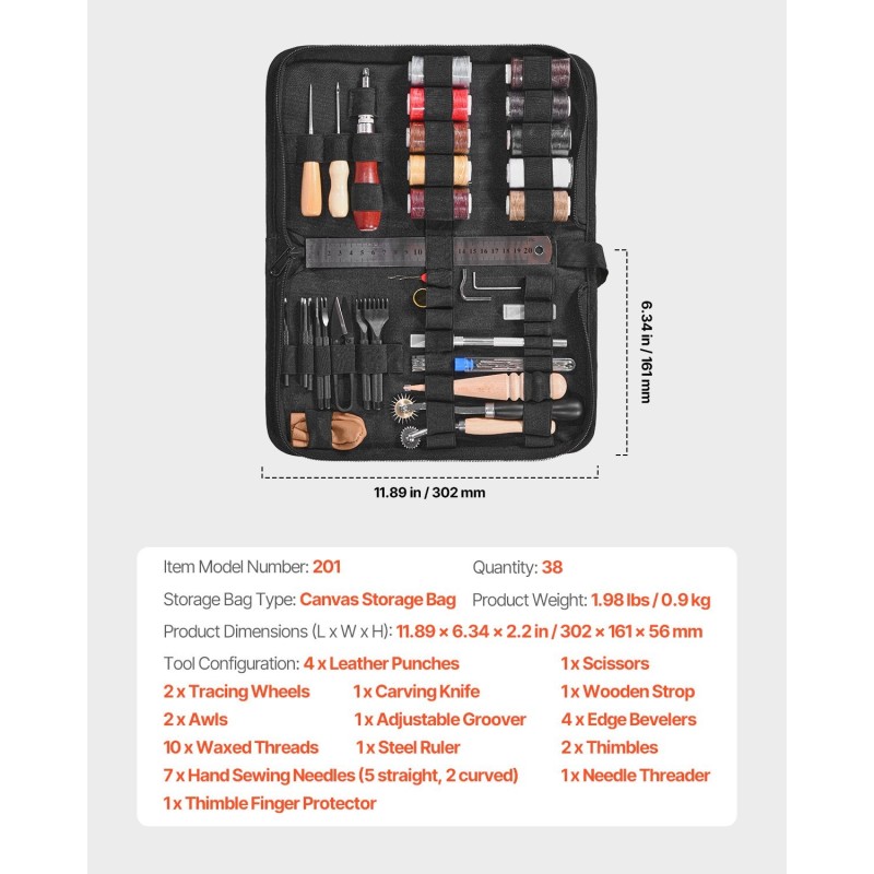 Nahkatyökalusarja 38 osaa kankainen säilytyslaukku säädettävä urajyrsin