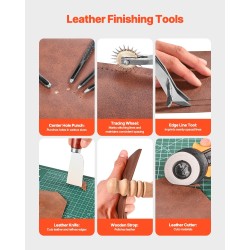 Nahkatyökalusarja 61-osainen metalliosilla ja puisilla kahvoilla kangassäilytyslaukulla nahkatöihin