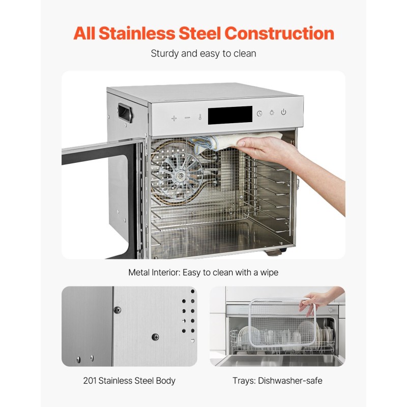 Sähköinen elintarvikekuivuri kahdeksan kerrosta ruostumattomat teräshyllyt säädettävä lämpötila digitaalinen ohjaus