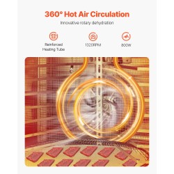 Pyörivä elintarvikekuivuri 12 ruostumattomaa tarjotinta 45,5L 30–90°C 24h ajastin