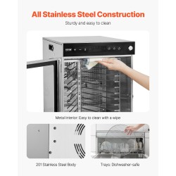 Pyörivä elintarvikekuivuri 12 ruostumattomaa tarjotinta 45,5L 30–90°C 24h ajastin