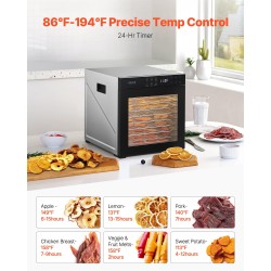 Elintarvikekuivain 1000W 10 ruostumattomasta teräksestä tehtyä tarjotinta 25L säädettävä lämpötila