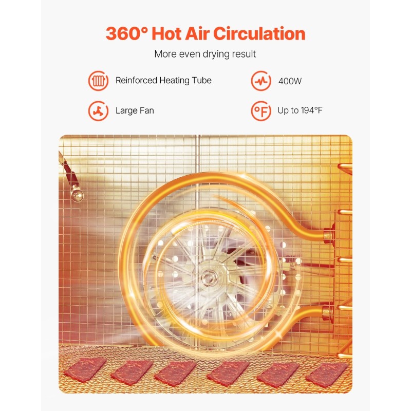 Elintarvikekuivain 6 ruostumattomasta teräksestä valmistettua tarjotinta digitaalinen näyttö 10,3 litraa