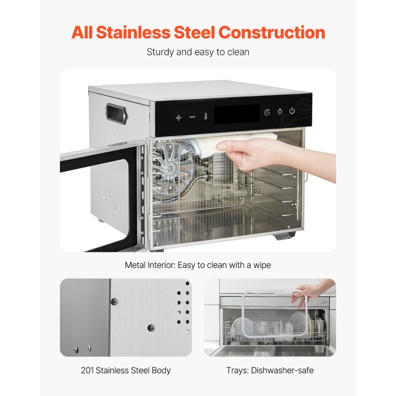 Elintarvikekuivain 6 ruostumattomasta teräksestä valmistettua tarjotinta digitaalinen näyttö 10,3 litraa