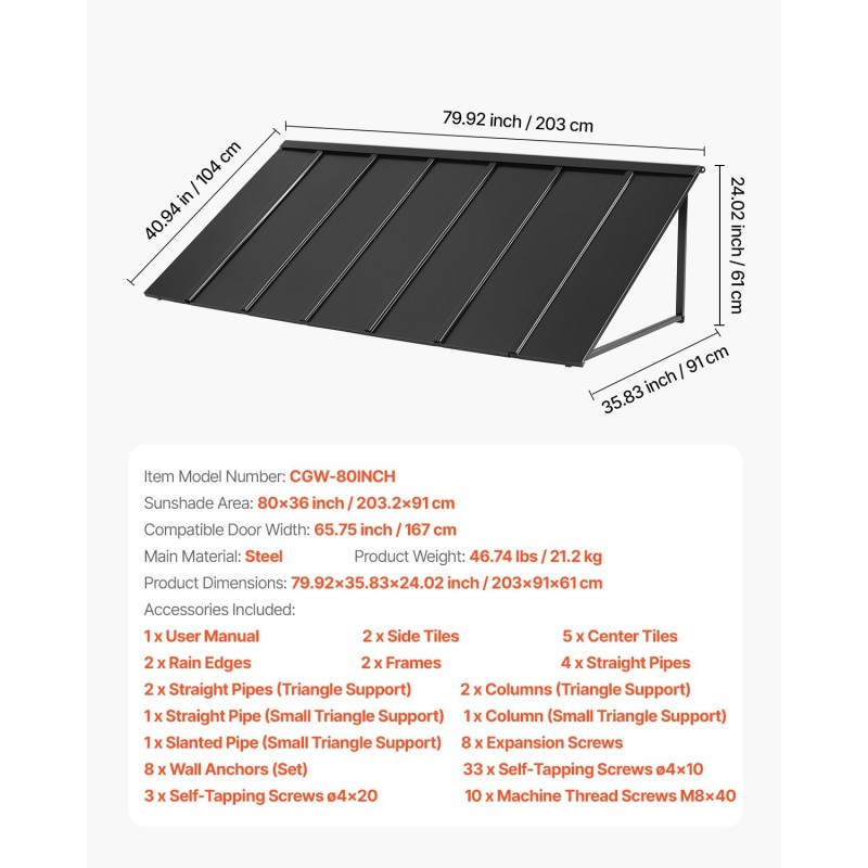 Teräsovikatos 2032×910 mm musta kolmiorunkoinen ovelle ja ikkunalle