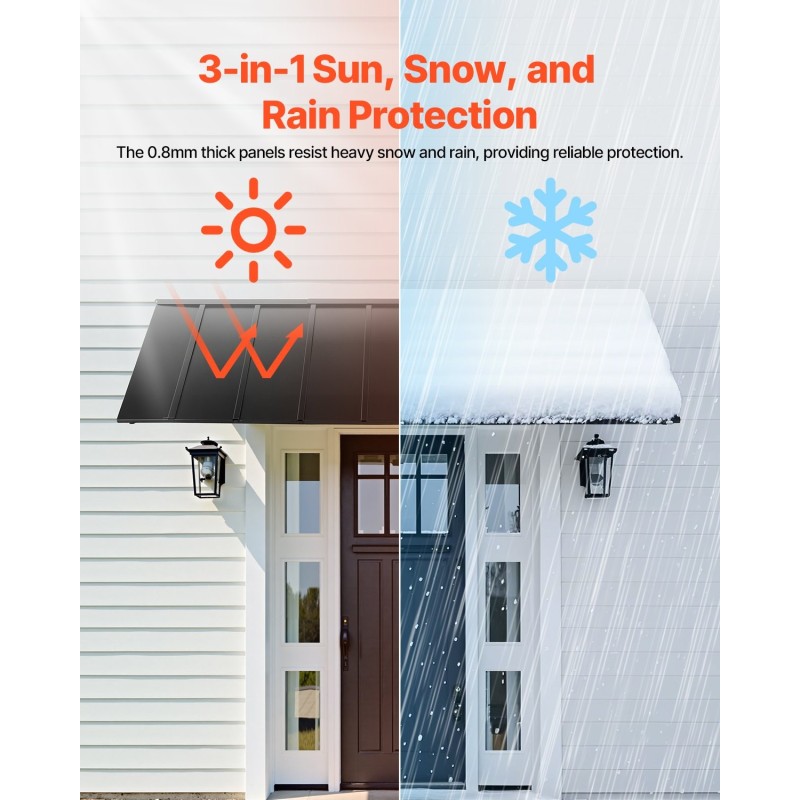 Teräksinen katos oveen 2641×910 mm musta 0,8 mm teräslevyt