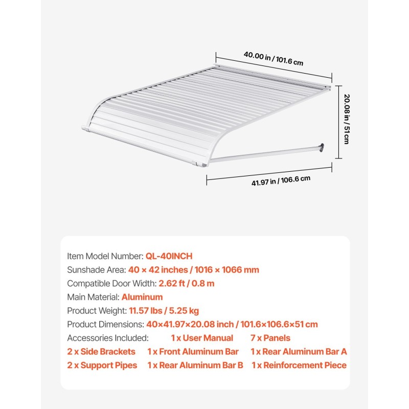 Ovi- ja ikkunakatos alumiiniseoksesta 1016×1066 mm vedenpoistolla