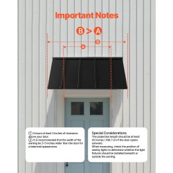 Teräs ovikatos 1430 millimetriä leveä 610 millimetriä syvä musta oville ja ikkunoille