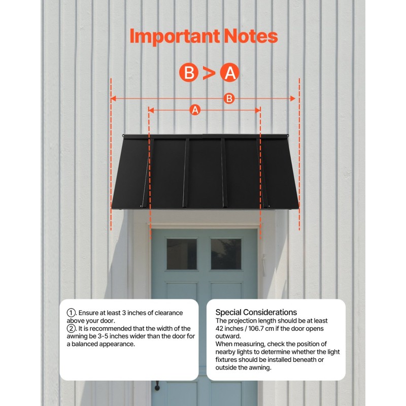 Teräs ovikatos 1430 millimetriä leveä 610 millimetriä syvä musta oville ja ikkunoille