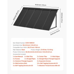 Teräs ovikatos 1430 millimetriä leveä 610 millimetriä syvä musta oville ja ikkunoille