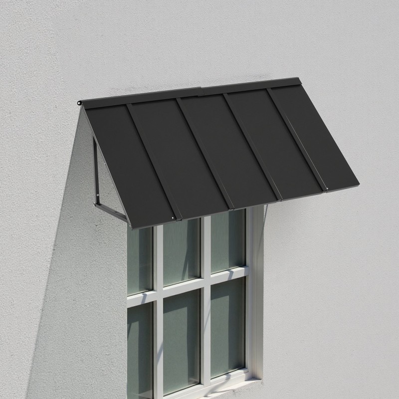 Teräs ovikatos 1430 millimetriä leveä 610 millimetriä syvä musta oville ja ikkunoille