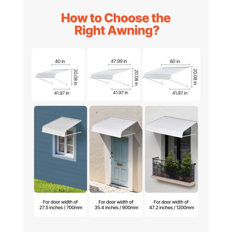 Ovi- ja ikkunakatos alumiiniseoksesta 1219×1066 mm vedenpoistolla