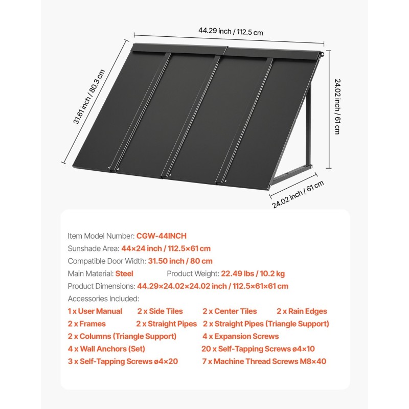 Teräksinen ovi- ja ikkunakatos 1125×610 mm musta 0,8 mm