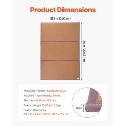 Taitettava tatamimatto luonnollisesta rottingista kolmiosainen liukumaton pohja 2032×1397×13 mm