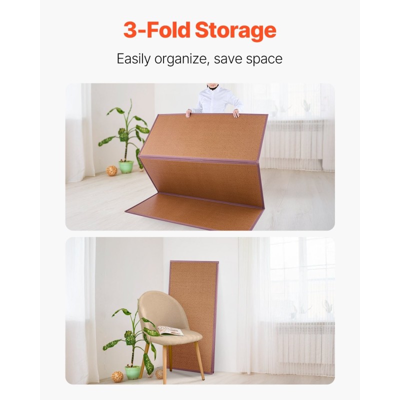 Taitettava tatamimatto luonnollisesta rottingista kolmiosainen liukumaton pohja 2032×1397×13 mm