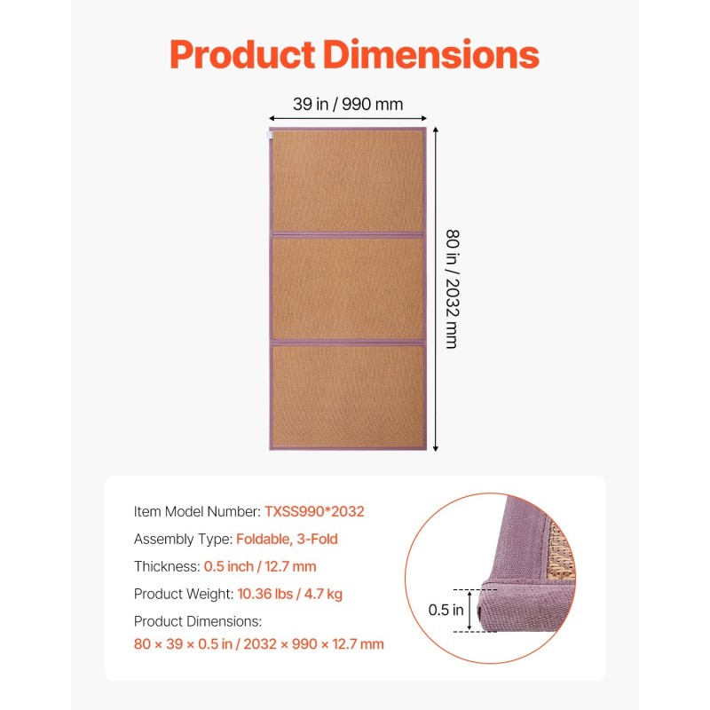 Tatamimatto luonnollisesta rottingista koko 203 x 99 cm kolmiosainen taitto liukuestopohjalla