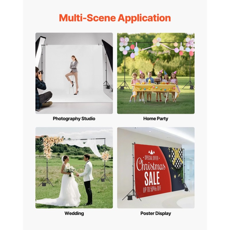 Säädettävä taustateline hiiliteräs 85–298 cm 10x10 jalkaa musta