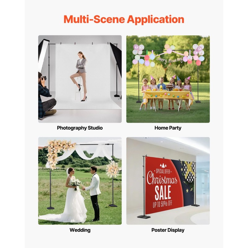 Säädettävä taustateline hiiliteräs musta 145–260 cm korkeus 139–306 cm leveys